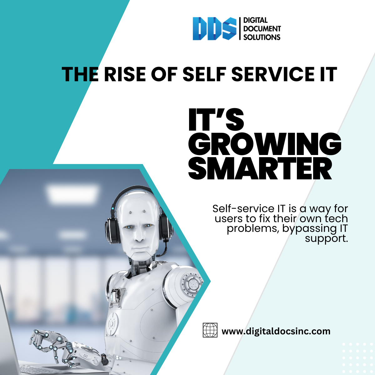 This image depicts the evolution of self-service IT support, transitioning from traditional phone support to AI-powered chatbots.